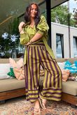Bloc Stripe Wide Leg Pant Aubergine & Olive